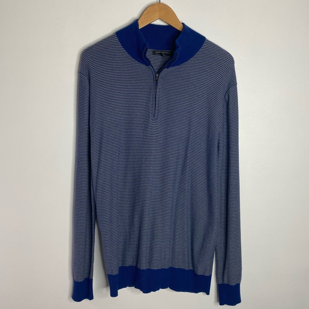 Banana Republic Factory Men’s Blue Striped Quarter Zip Sweater Size Large
